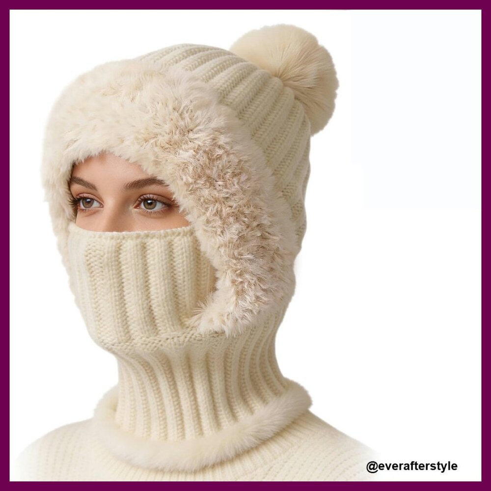 Knit Balaclava Beanie Scarf Mask Set Winter Warm Y2k Chic Versatile